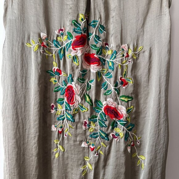 Zara Woman Olive Green Sleeveless Maxi Button-Down Shirt blouse tunic Floral - Picture 7 of 16